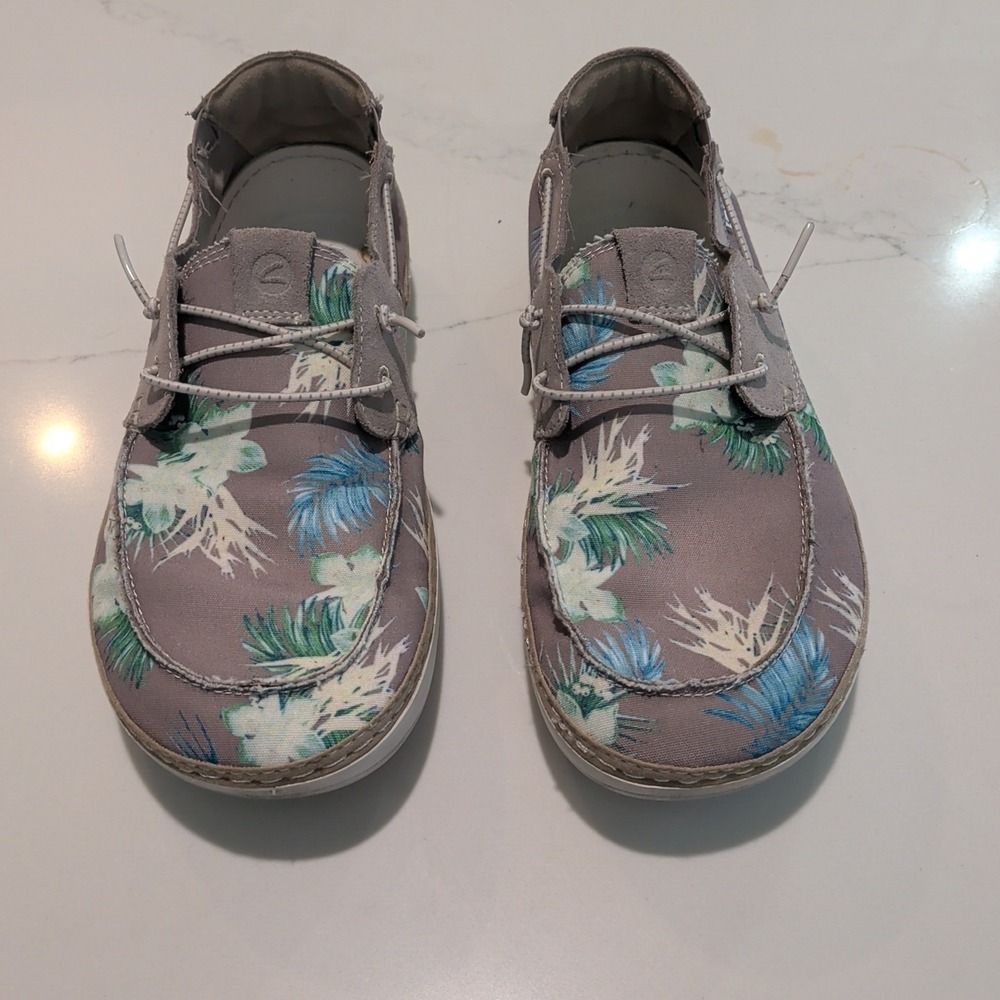 Clarks Higley Tie Sneakers Sand Floral Beige Boat Shoes Mens Sz 11 (No Insoles)